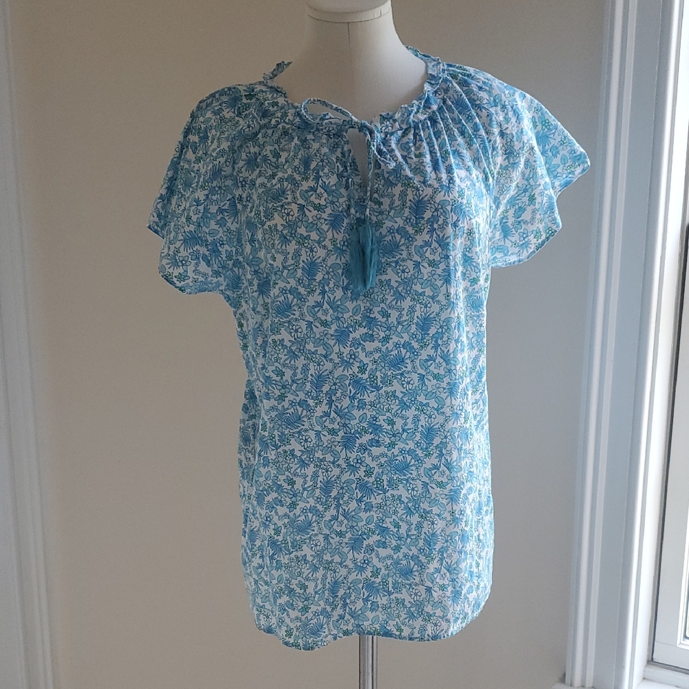 Talbots Light Blue and White Floral Blouse